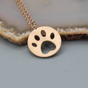 Jewelry necklace pendant paw animal nature love rose gold tone dainty round new